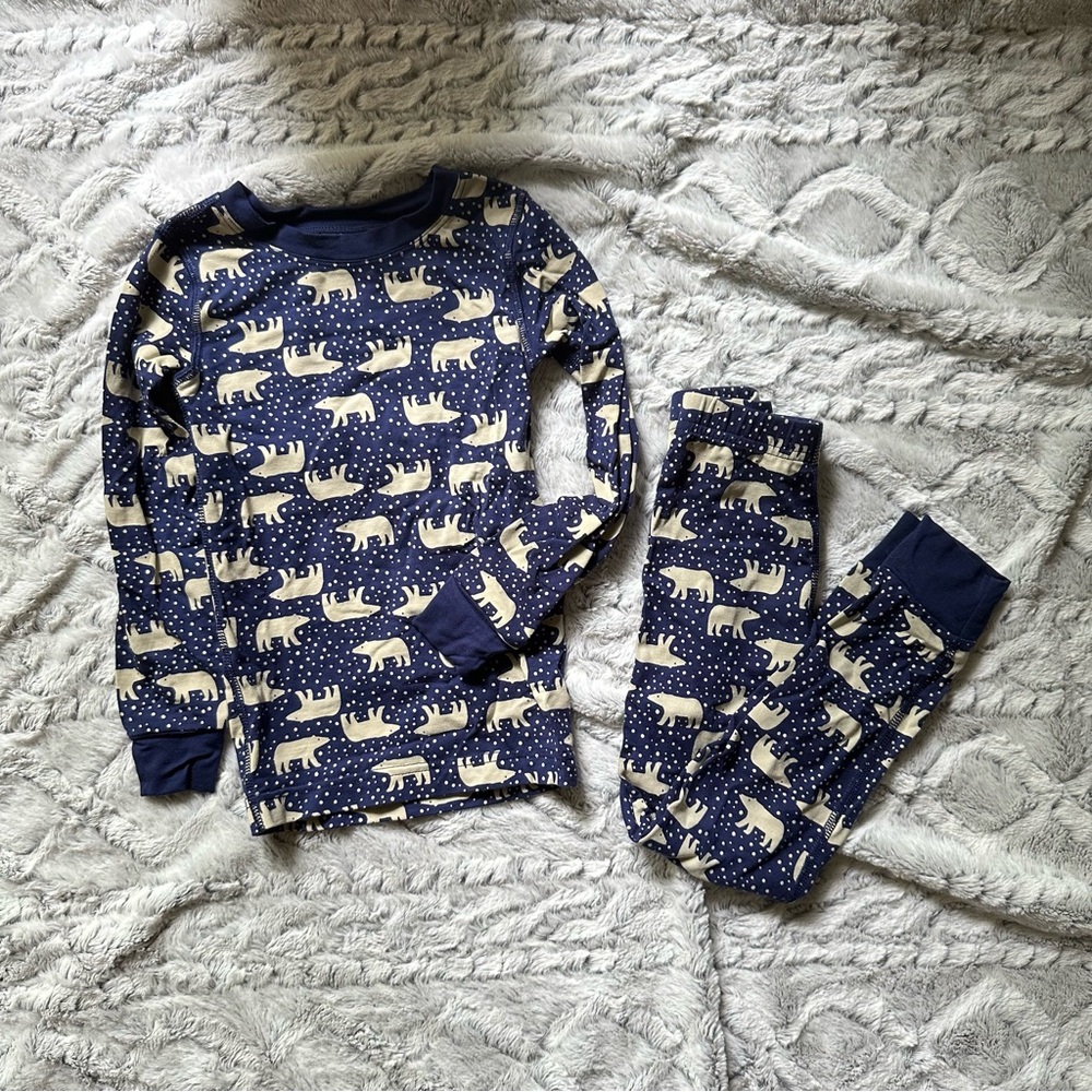 Hanna Andersson Kids Holiday Long John Pajama Snowy Polar Bear on Navy size 4